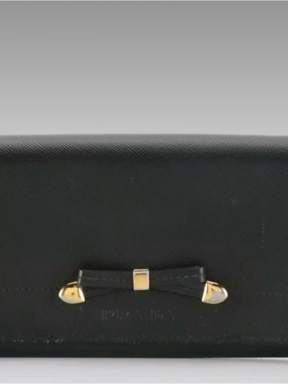 Prada Black Saffiano Leather Bow Continental Wallet with Gold Accents